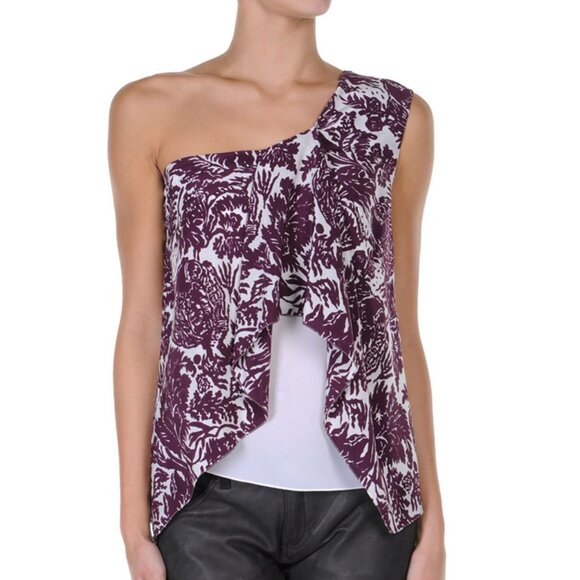 GUCCI TOP ONE SHOULDER SILK WATERFALL PURPLE PRINT BLOUSE sz IT 44 US 8 - Picture 1 of 8